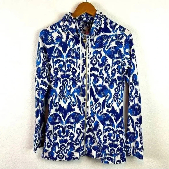 ! Lilly Pulitzer Angela Zip Up Sz XXSmall, Navy Bather - Picture 1 of 7